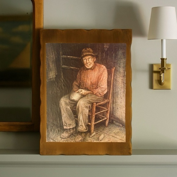 Wooden Block Painted Photograph of Man - Picture 2 of 11